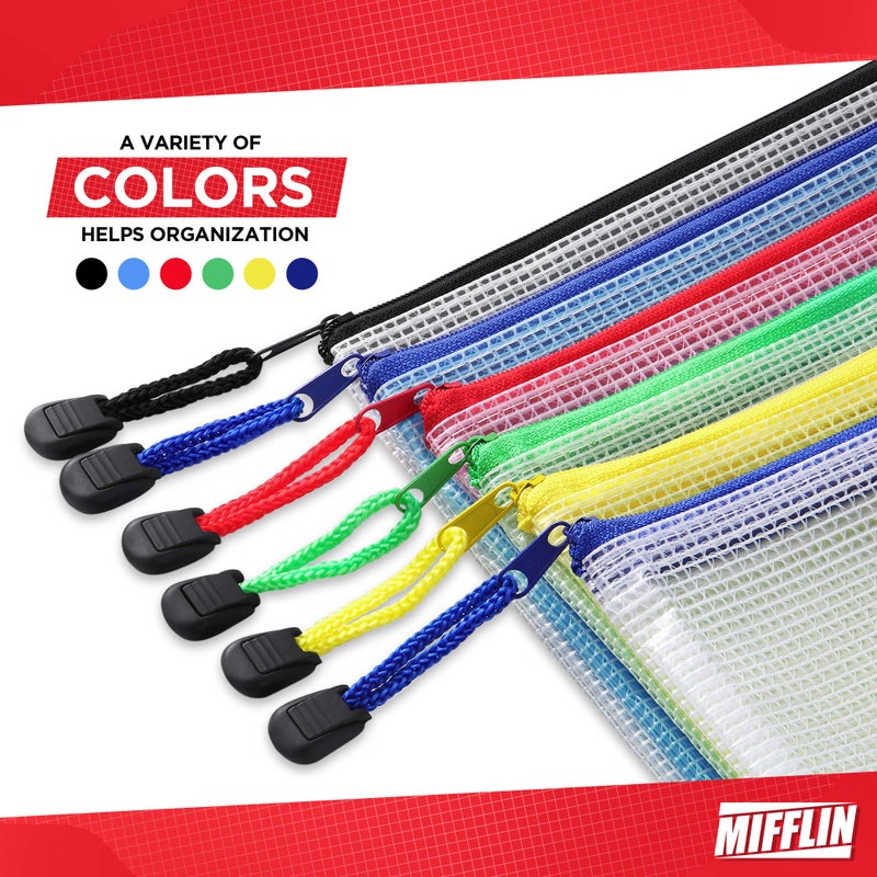 Mifflin-USA - Mesh Zipper Pouch Document Bag - Black, A4 Letter Size, 18 Pack - Clear Travel Zipper Bags - Waterproof Plastic Pouches - Large (L) Zip Pouch - Image 2